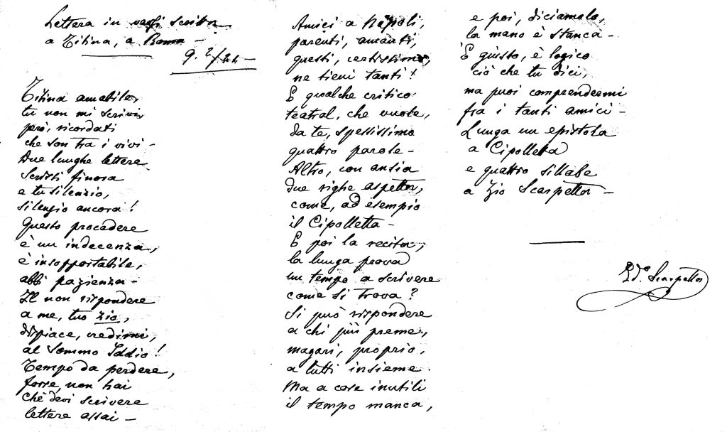 Una lettera autografa che Eduardo Scarpetta scrisse a Titina De Filippo, nel febbraio del 1921, per lamentarsi del suo silenzio